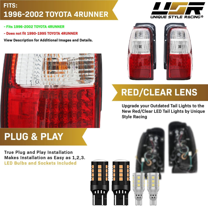 1996 - 2002 Toyota 4Runner LED Red/Clear or Black/Smoke Lens Tail Light