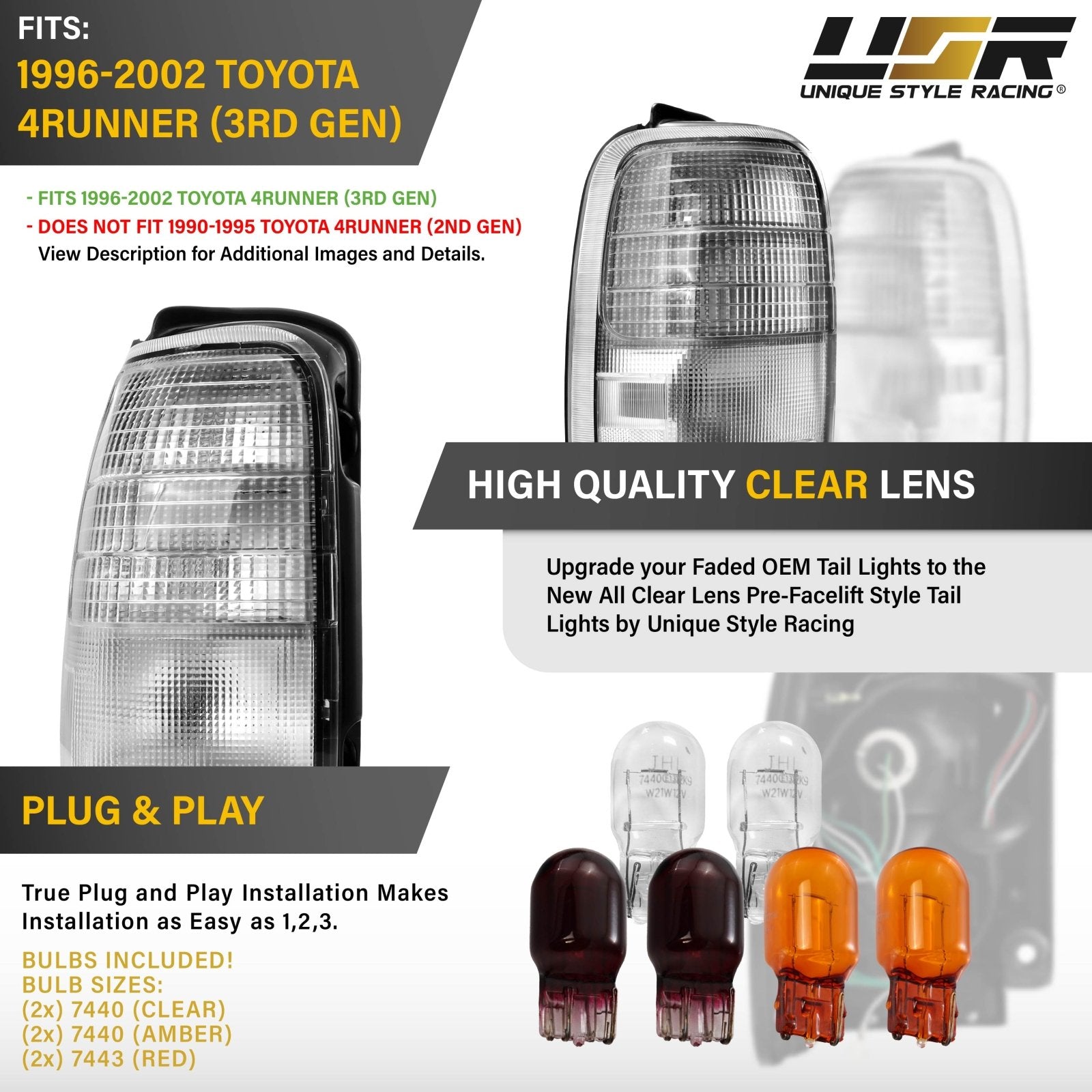 PARISOTTO ビンテージライト 1996-2002 Toyota 4Runner Frosted Pre-Facelift Style Lens All Clear