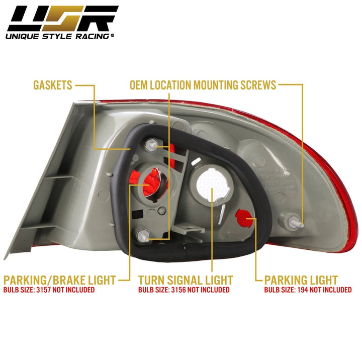 1998 - 2002 Toyota Corolla JDM Style Red / Clear Lens Tail Lights