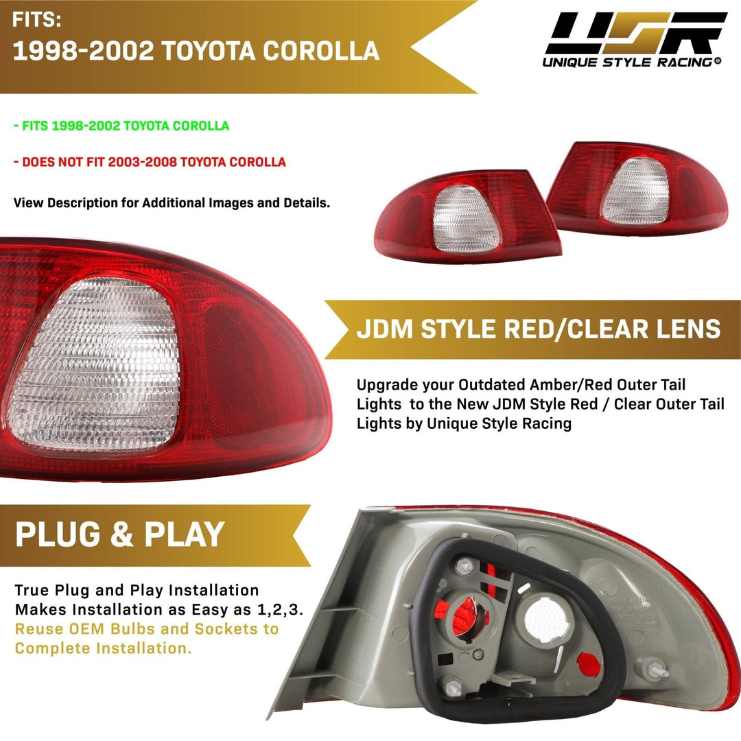 1998 - 2002 Toyota Corolla JDM Style Red / Clear Lens Tail Lights