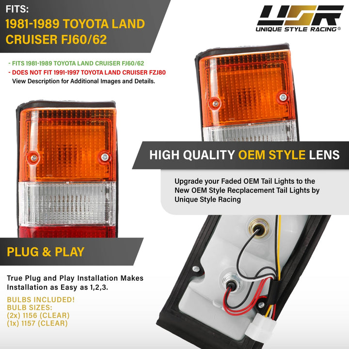 1980-1989 Toyota Land Cruiser OE Style AM Replacement Tail Lights
