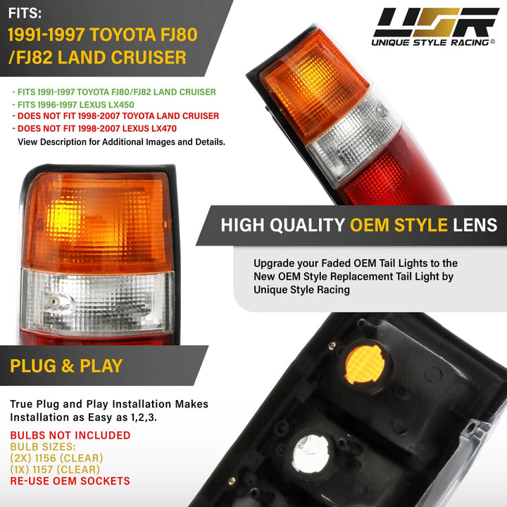 1991 1992 1993 1994 1995 1996 1997 Toyota Land Cruiser FJ80 FJ 80 82 FJ82 & 1995 1996 1997 Lexus LX450 450 LX Replacement Tail Light OEM style aftermarket

#optional-items_passenger-right