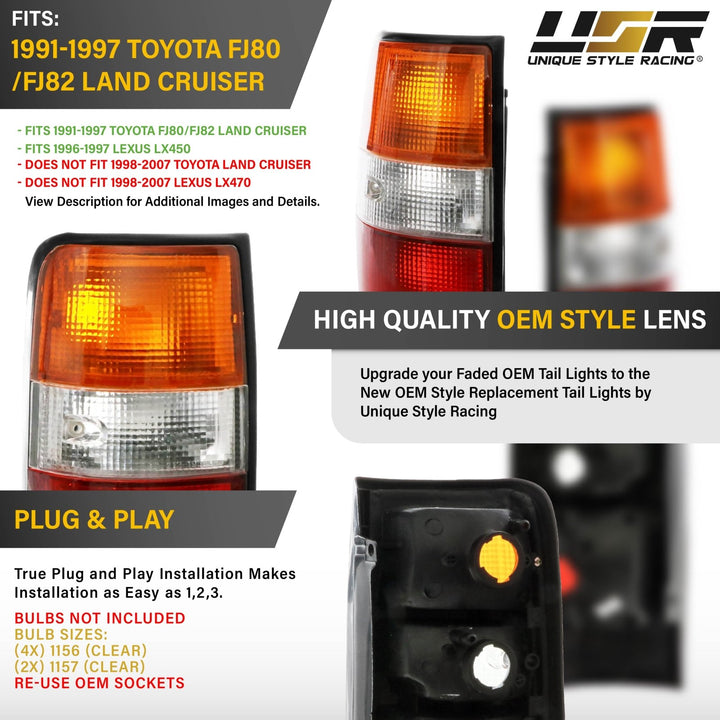 1991 1992 1993 1994 1995 1996 1997 Toyota Land Cruiser FJ80 FJ 80 82 FJ82 & 1995 1996 1997 Lexus LX450 450 LX Replacement Tail Light OEM style aftermarket

#optional-items_2pc-pair