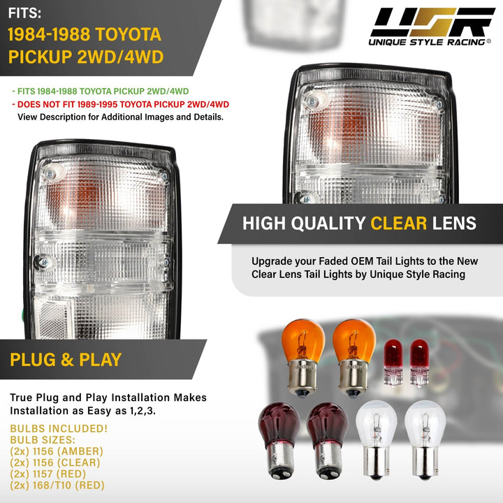 1984 - 1988 Toyota Pickup Truck 2WD / 4WD & 1984 - 1989 4Runner 4 Runner All Clear Lens Tail Lights

#light-source_incandescent