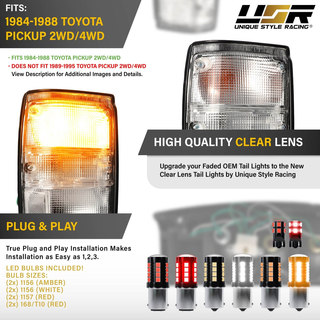 1984 - 1988 Toyota Pickup Truck 2WD / 4WD & 1984 - 1989 4Runner 4 Runner All Clear Lens Tail Lights

#light-source_led