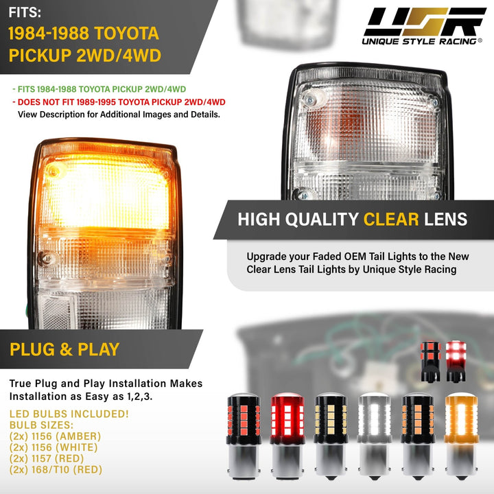 1984 - 1988 Toyota Pickup Truck 2WD / 4WD & 1984 - 1989 4Runner 4 Runner All Clear Lens Tail Lights

#light-source_led