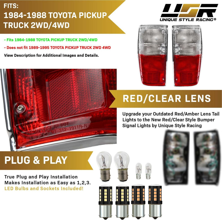 1984 - 1988 Toyota Pickup Truck 2WD & 4WD Red/Clear Lens Tail Light