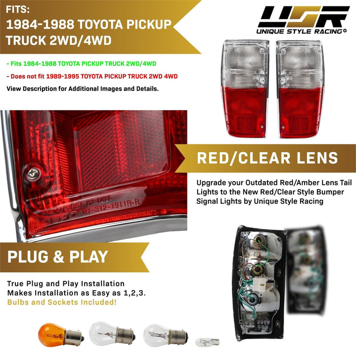 1984 - 1988 Toyota Pickup Truck 2WD & 4WD Red/Clear Lens Tail Light