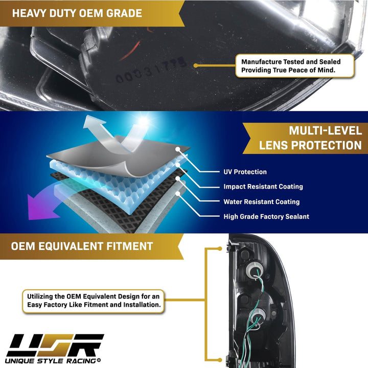 2005 - 2015 Toyota Tacoma Facelift Style Rear Clear Lens Black Housing LED Tail Lights