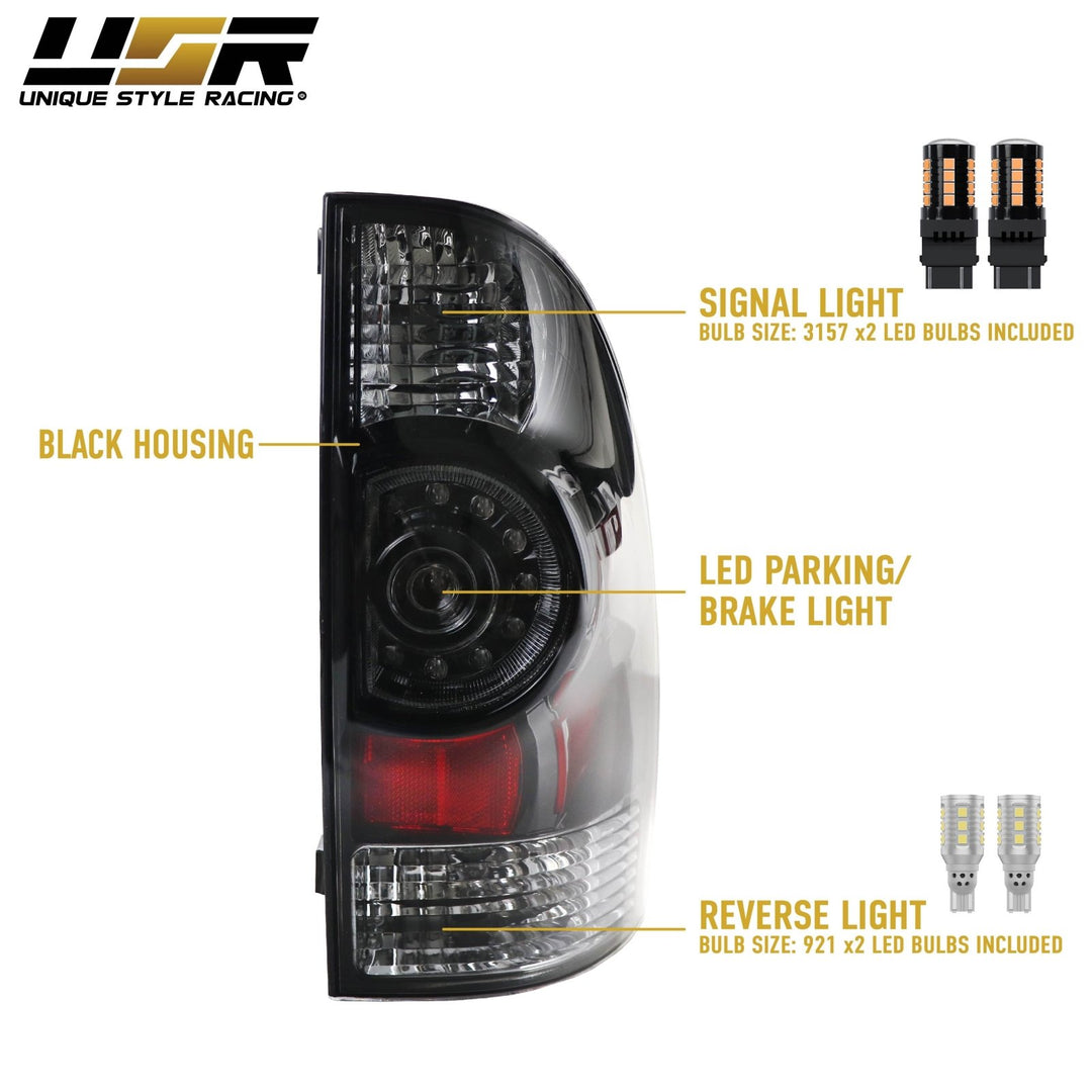2005 - 2015 Toyota Tacoma Facelift Style Rear Clear Lens Black Housing LED Tail Lights