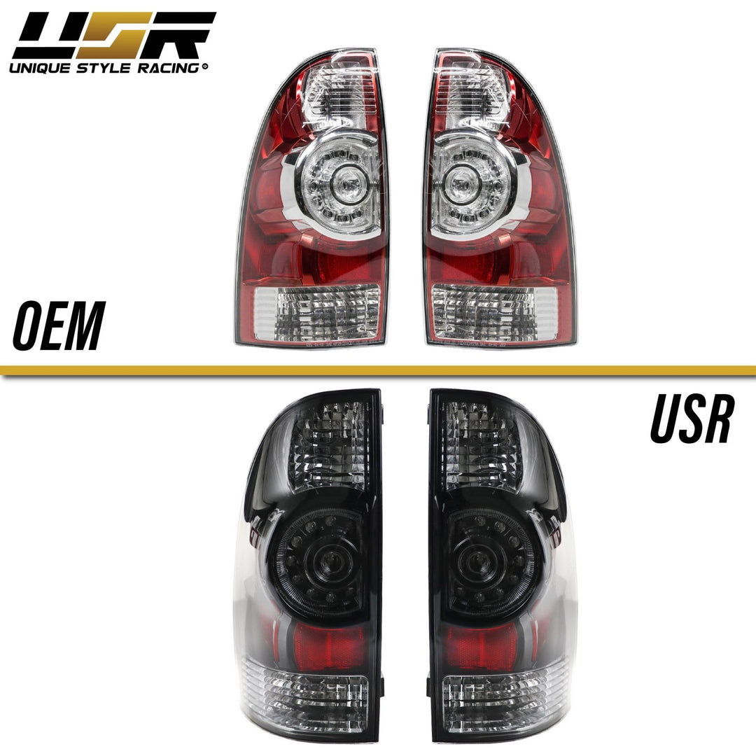 2005 - 2015 Toyota Tacoma Facelift Style Rear Clear Lens Black Housing LED Tail Lights