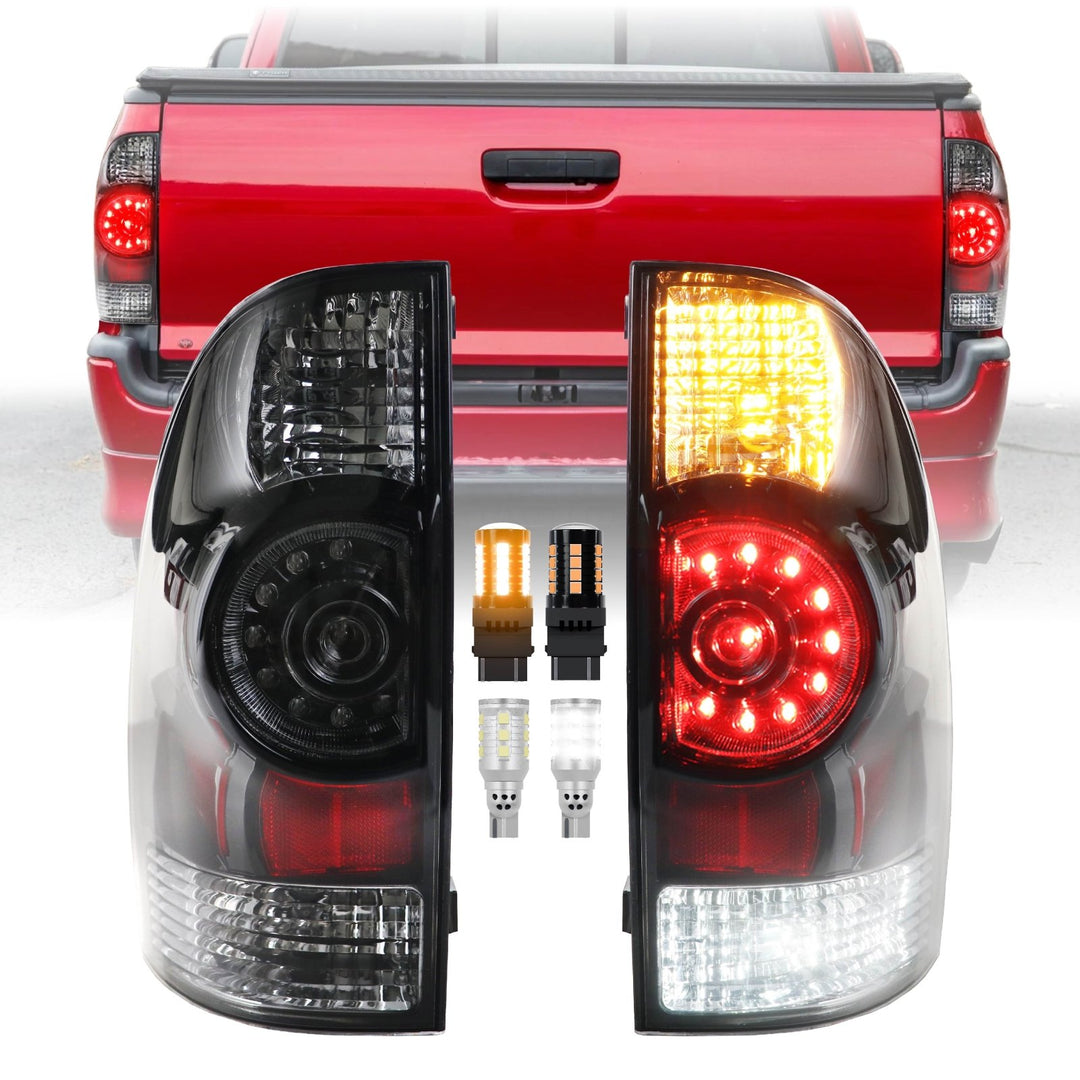 2005 - 2015 Toyota Tacoma Facelift Style Rear Clear Lens Black Housing LED Tail Lights