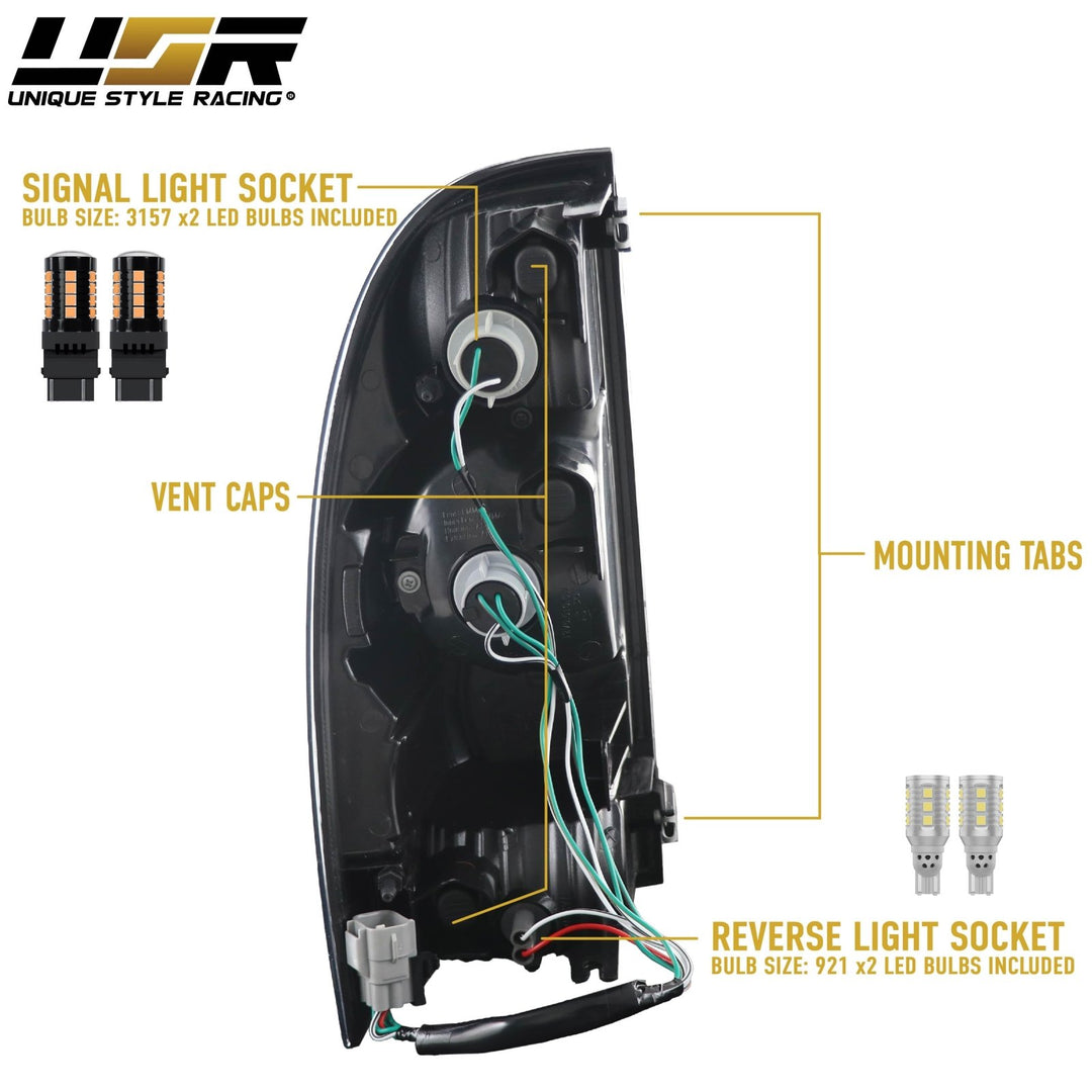 2005 - 2015 Toyota Tacoma Facelift Style Rear Clear Lens Black Housing LED Tail Lights