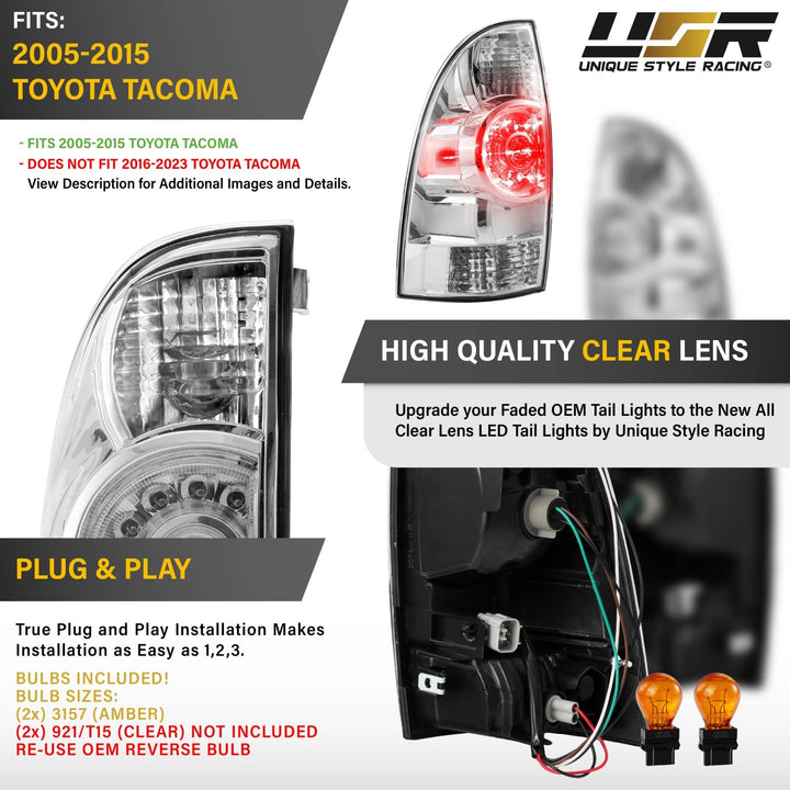 2005-2015 Toyota Tacoma All Clear Lens Full LED Tail Lights