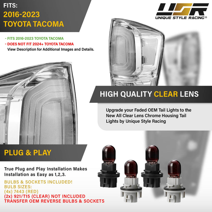 2016-2023 Toyota Tacoma All Clear Lens Tail Lights