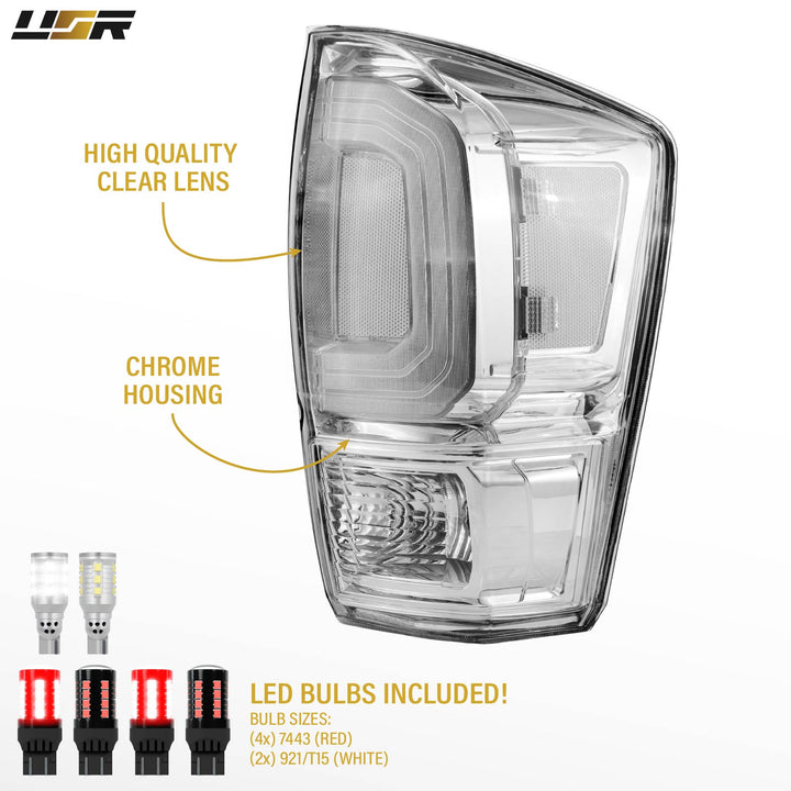 2016 16 2017 17 2018 18 2019 19 2020 20 2021 21 2022 22 2023 23 Toyota Tacoma All Clear Lens chrome Tail Lights

#light-source_led