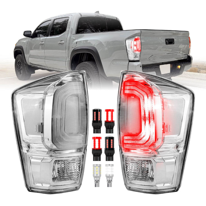 2016 16 2017 17 2018 18 2019 19 2020 20 2021 21 2022 22 2023 23 Toyota Tacoma All Clear Lens chrome Tail Lights

#light-source_led