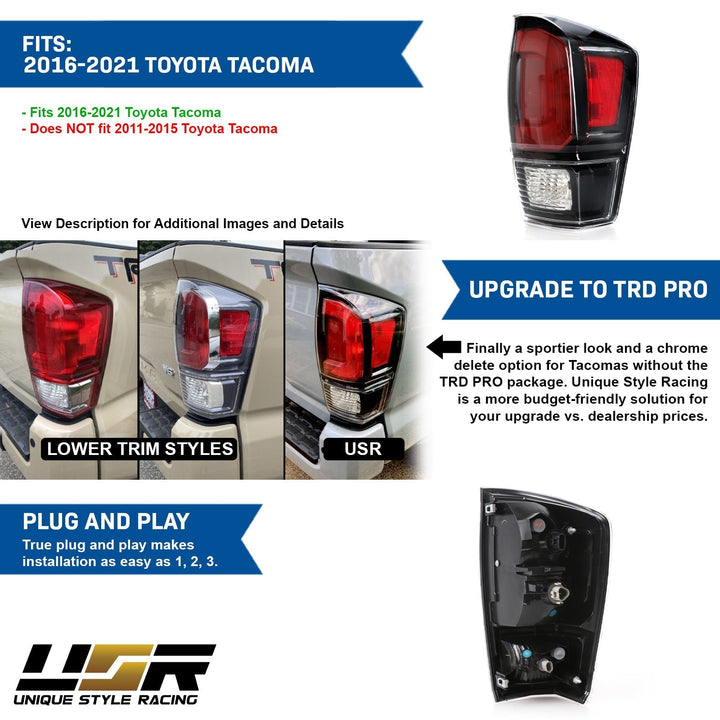 2016 - 2021 Toyota Tacoma 2020+ TRD PRO Style Black Out Tail Lights