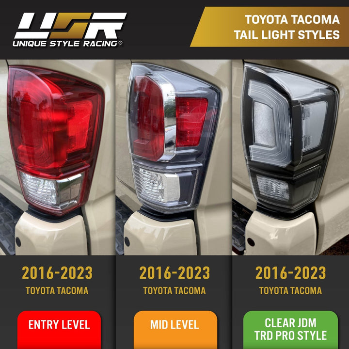 2016 2017 2018 2019 2020 2021 2022 2023 Toyota Tacoma Pickup Truck 3rd Generation JDM Style Black Housing All Clear Lens Tail Lights

#light-source_led