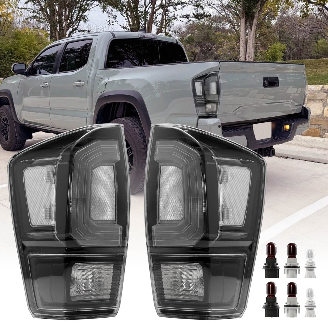 2016 - 2023 Toyota Tacoma Pickup Truck 3rd Generation JDM Style Black Housing All Clear Lens Tail Lights