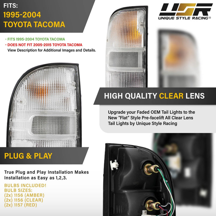 1995 1996 1997 1998 1999 2000 2001 2002 2003 2004 Toyota Tacoma Pickup Frosted All Clear Lens Tail Lights

#light-source_incandescent