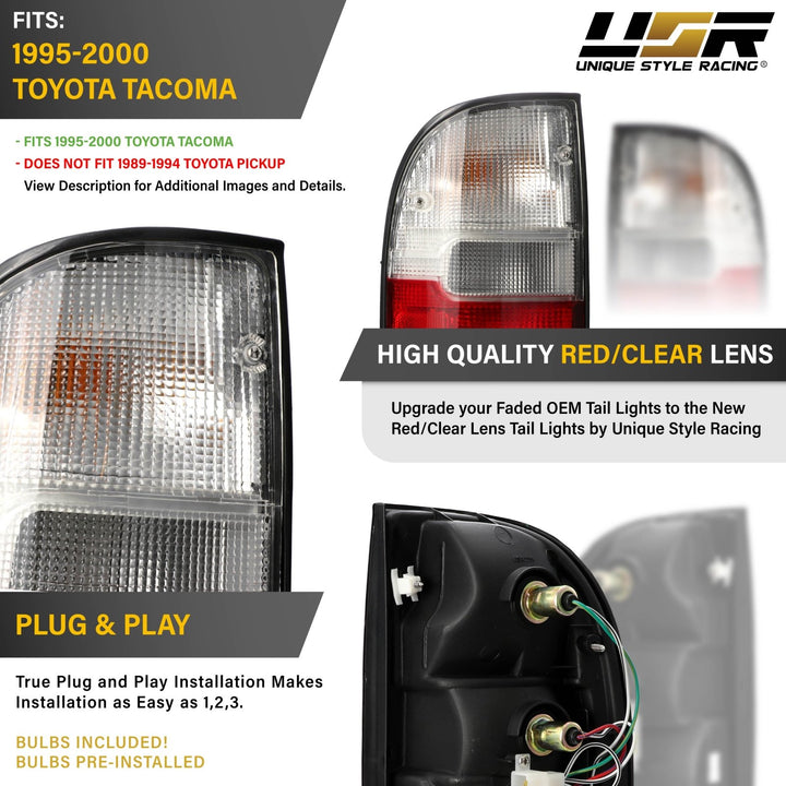 1995-2000 Toyota Tacoma Pickup Red / Clear Lens Tail Lights
