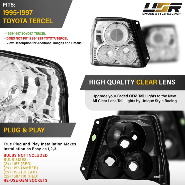 1995 1996 1997 Toyota Tercel All Clear Lens Tail Lights Cleared Alteza Style

#light-source_no-bulbs