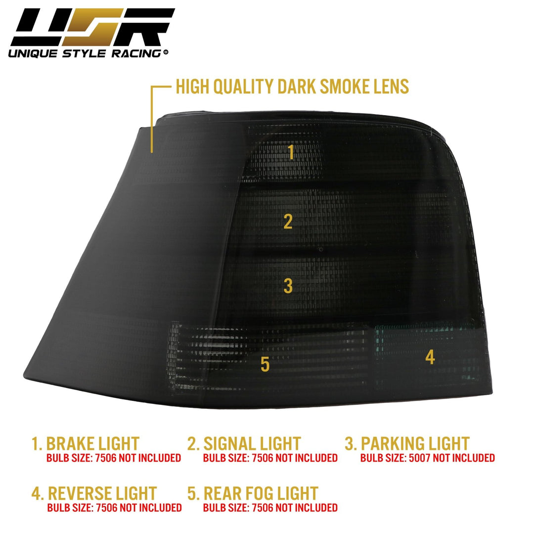 1992-2004 VW Golf GTi Mk4 Euro Style Black Smoke Lens Tail Lights