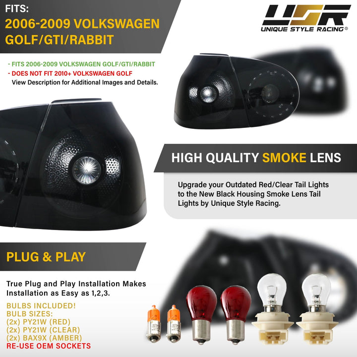 2006-2009 VW Golf 5 GTi R32 Rabbit Mk.5 V All Smoke 4 Piece Tail Lights