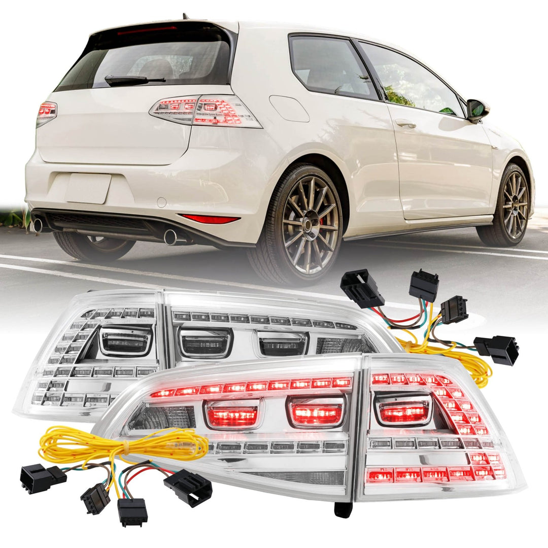 2015 - 2017 Volkswagen Golf GTI Euro Style All Clear Lens 4PC LED Tail Lights + Wire Adapter Harness