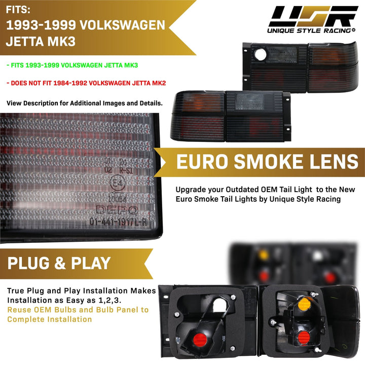 1993-1999 Volkswagen Jetta Mk.3 Euro Smoke Lens 4 Piece Tail Light