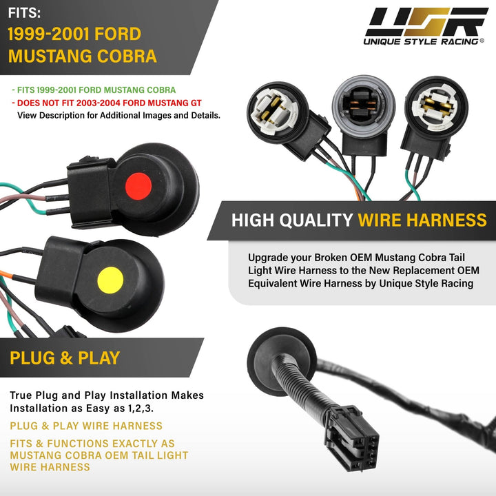 1999-2001 Ford Cobra Mustang Replacement Tail Light Wiring Harness