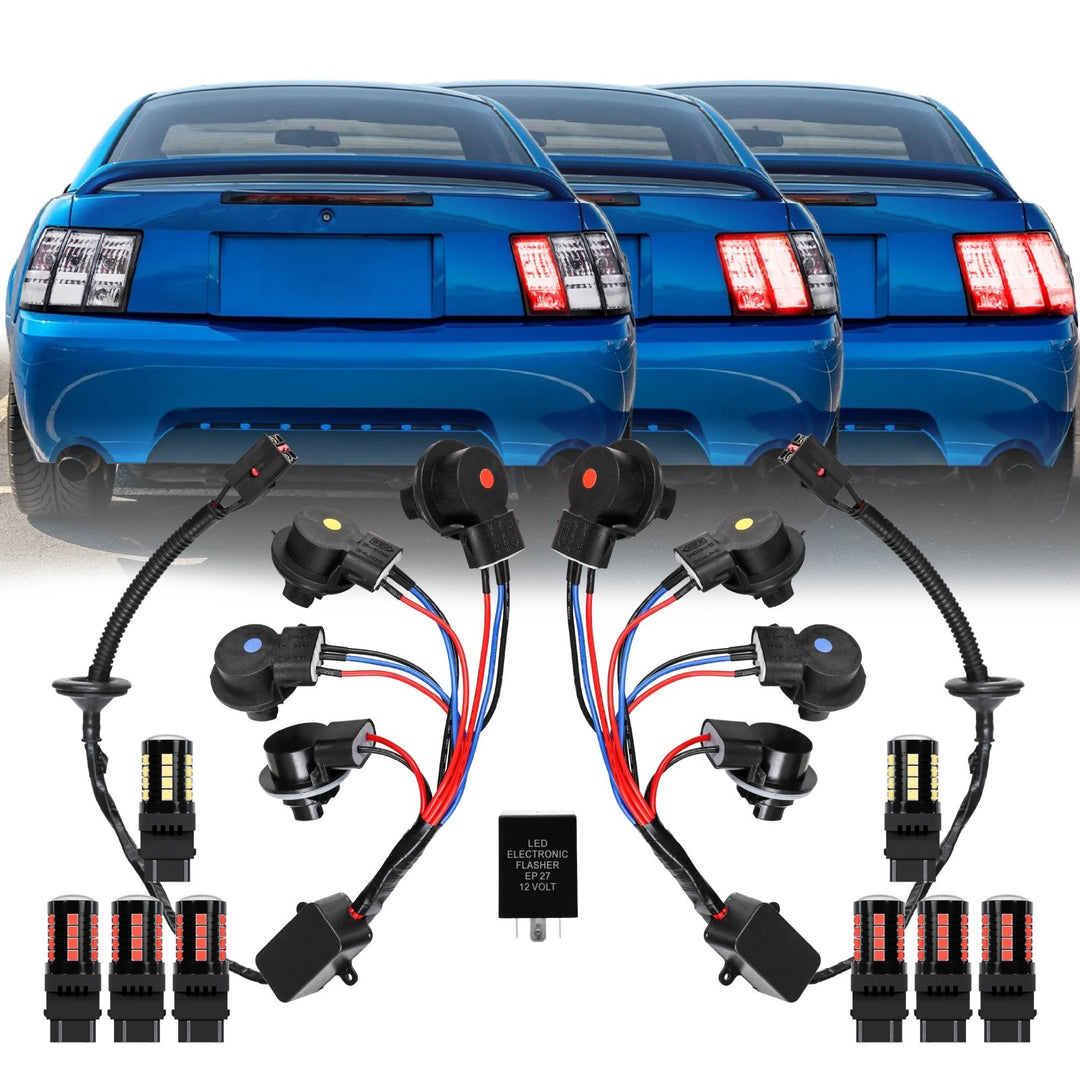 1996 1997 1998 1999 2000 2001 2002 2003 2004 Ford Mustang Sequential Signal Plug and Play Tail Brake Light Harness + Flasher Relay

#optional-items_sequential-wire-harness-with-relay-and-6pc-led-bulbs