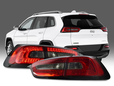 Unique Style Racing DEPO Lighting 2014-2017 Jeep Cherokee KL Red/Smoke Lens Rear 4 Pieces Inner + Outer LED Tail Lights Made by DEPO