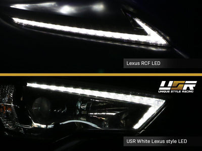 Unique Style Racing DEPO Lighting 2014-2020 Toyota 4Runner White LED DRL Eyelid Light Bar Black Housing 2021 TRD Pro Style Built-In LED Low Beam Projector Headlight Made by DEPO