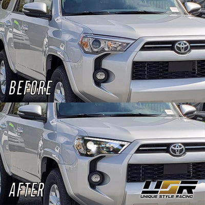 Unique Style Racing DEPO Lighting 2014-2020 Toyota 4Runner White LED DRL Eyelid Light Bar Black Housing 2021 TRD Pro Style Built-In LED Low Beam Projector Headlight Made by DEPO