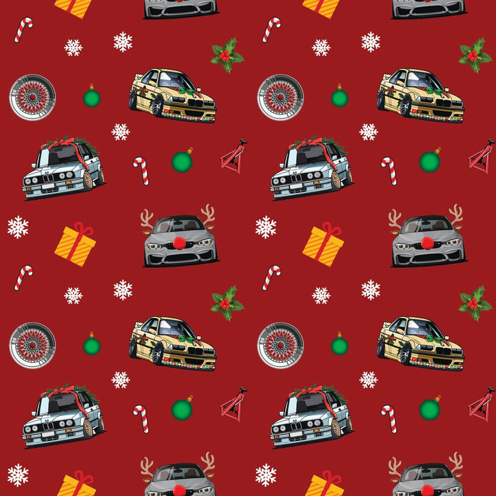 Red Euro BMW Themed Christmas Gift Wrapping Paper - Made by Unique Style Racing
