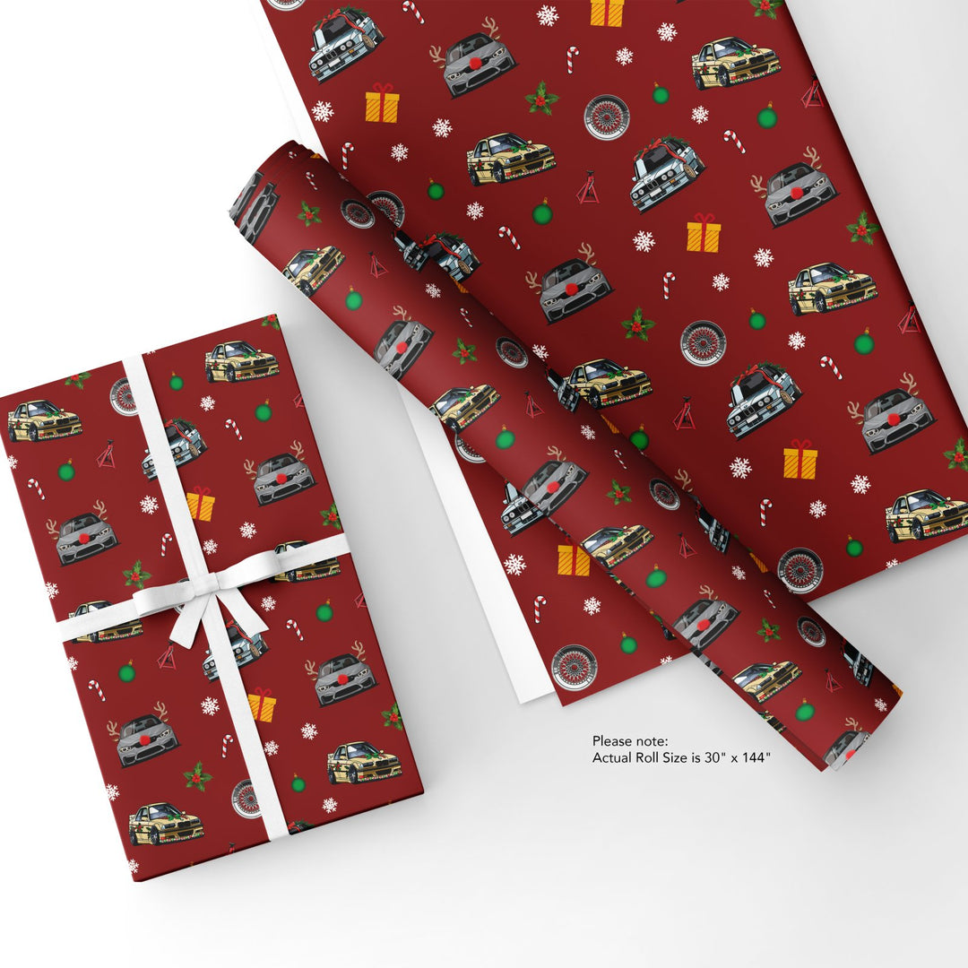 Red Euro BMW Themed Christmas Gift Wrapping Paper - Made by Unique Style Racing