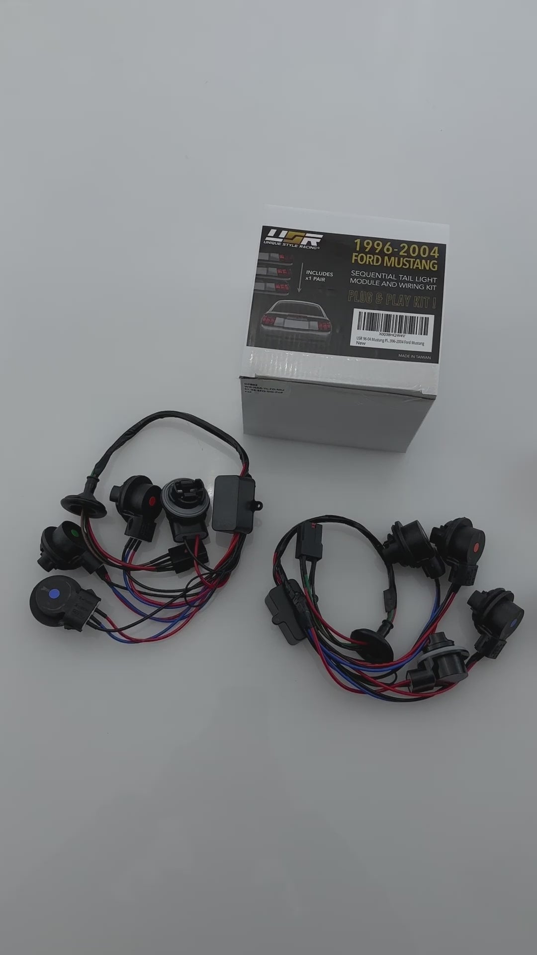 1996-2004 Ford Mustang Sequential Signal Plug and Play Tail Brake Light Harness + Flasher & LED Bulbs - Made by Unique Style Racing