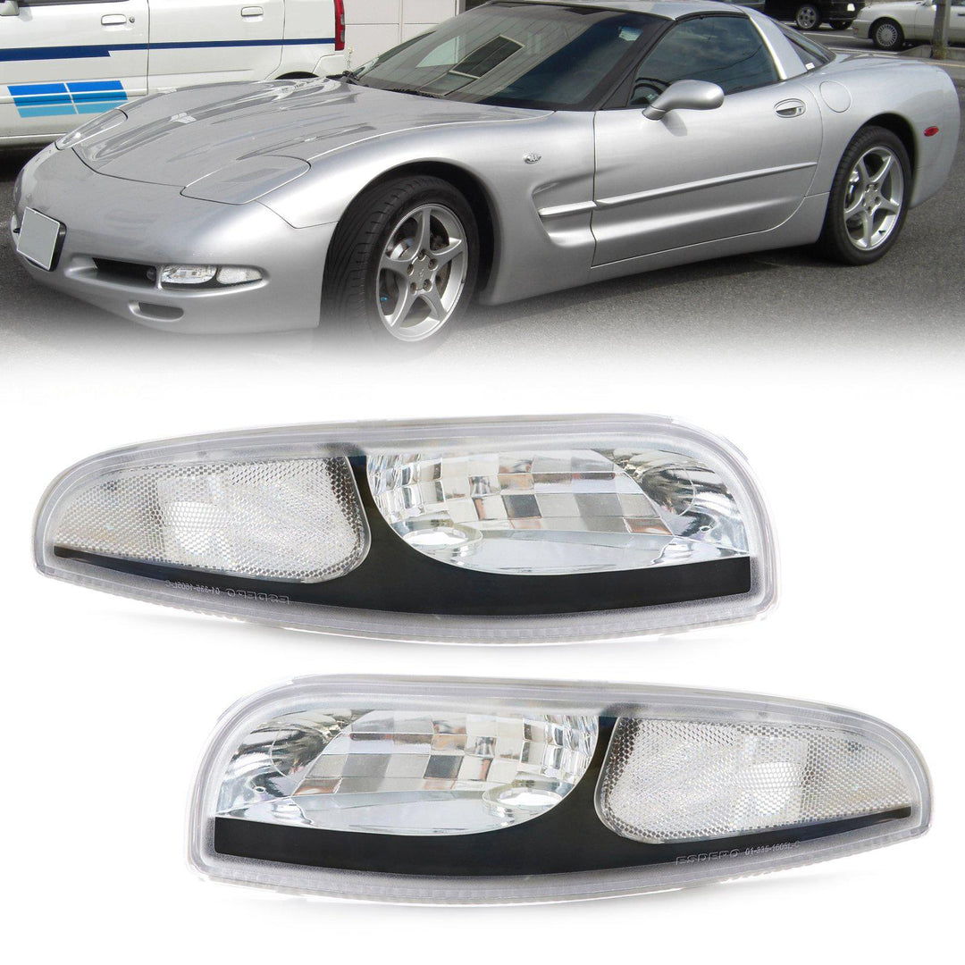 1997-2004 Chevrolet Corvette C5 Black Inner Housing Clear or Light Smoke Lens Front Bumper Signal Light Made by DEPO