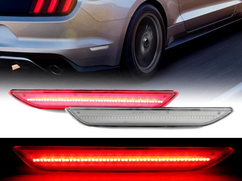 2015-2020 Ford Mustang Pair V6 GT Clear or Smoke Lens Rear Red LED Bumper Side Marker Lights