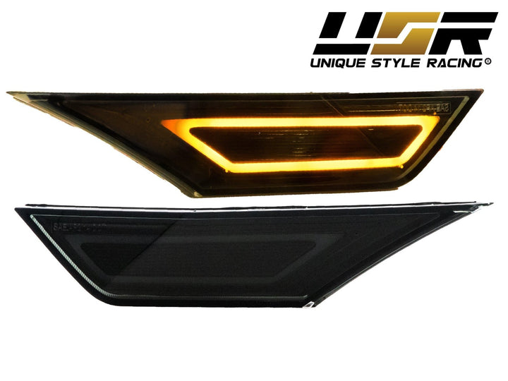 2016-2021 Honda Civic 10th Gen 991 Carrera Style Black or Chrome / Smoke Front Amber or White LED Bar Bumper Side Marker Lights Made by DEPO