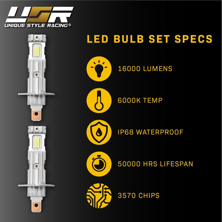 White LED 6000K Headlight H1 Bulbs Set