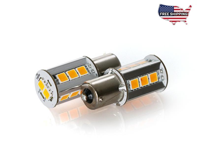 Brightest 2000 Lumen Canbus Error Free Amber LED x2 Headlight OR Rear Tail Light Turn Signal Light Bulbs - Size PY21W 7507 S25 BAU15S