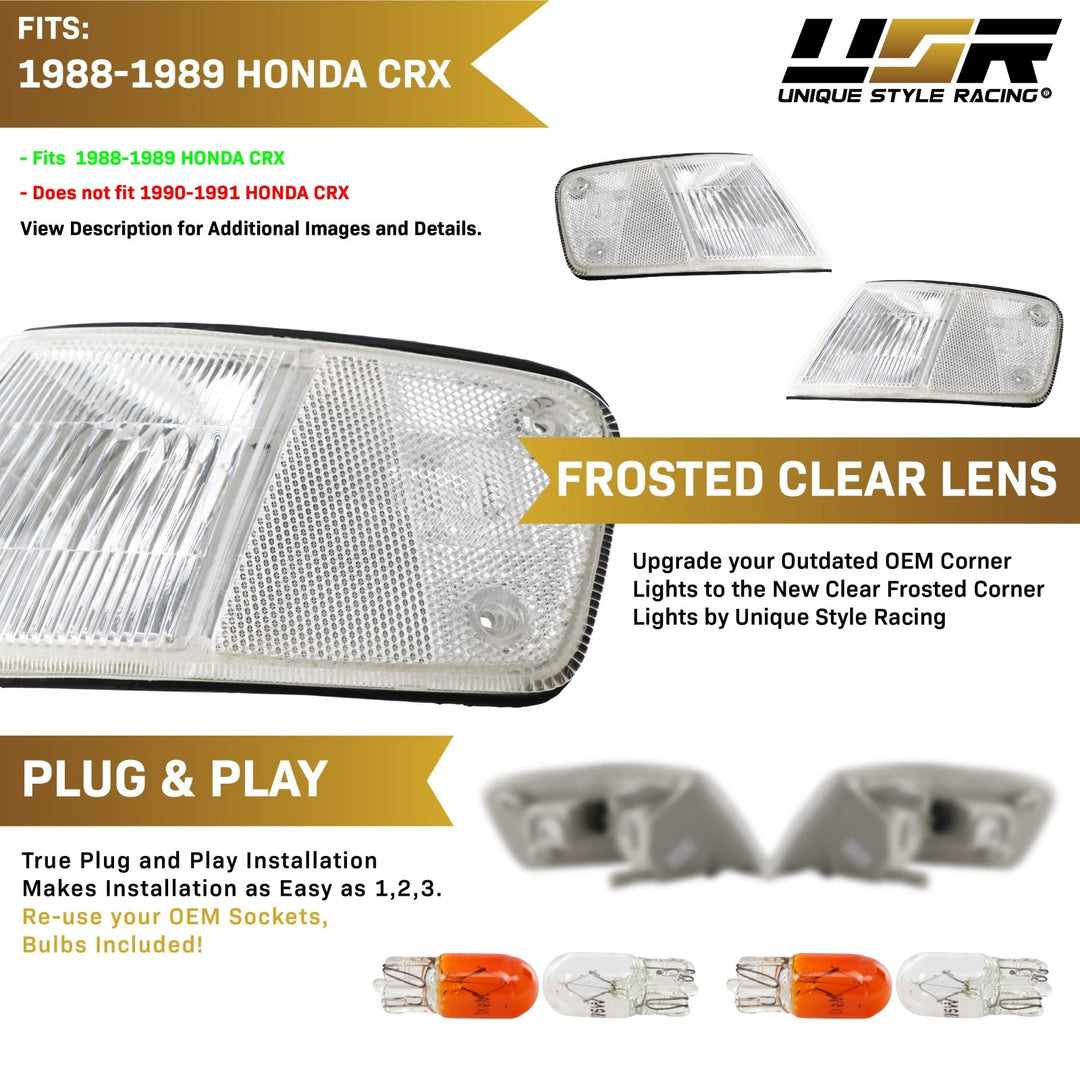 1988-1989 Honda CRX Clear, Smoke or Amber Front Corner Lights
