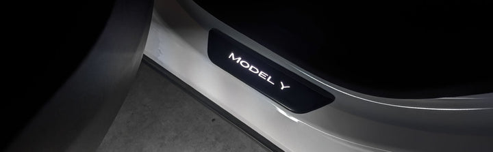 2020-2023 Tesla Model Y Matte Black 4PC Magnetic Controlled White LED Door Sill - Made by USR