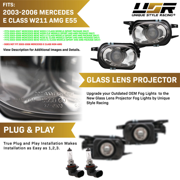 2003-2006 Mercedes E Class W211 AMG E55 Glass Lens Projector Fog Light Set