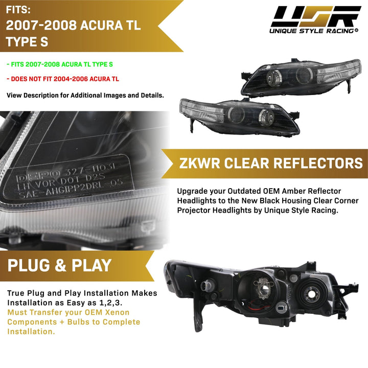 2006-2008 Acura TL Clear Corner DIFFUSER Bi-Xenon D2S Projector Headlight