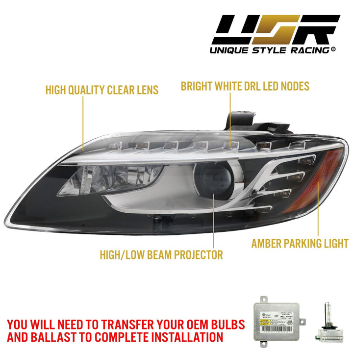 2007-2009 Audi Q7 Facelift Clear Lens White LED Strip Projector Headlight