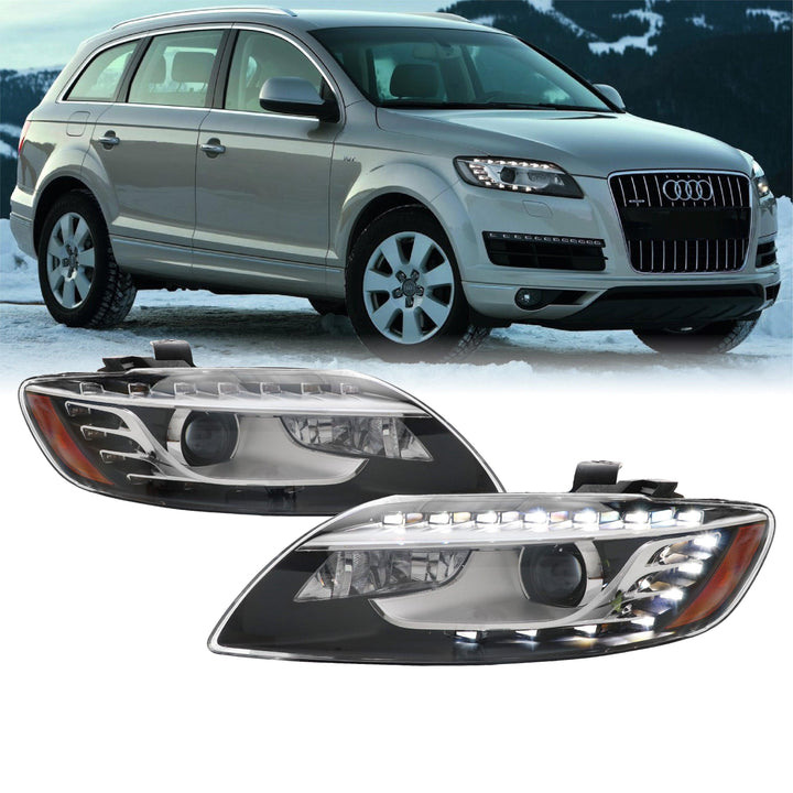 2007-2009 Audi Q7 Facelift Clear Lens White LED Strip Projector Headlight - Made by DEPO